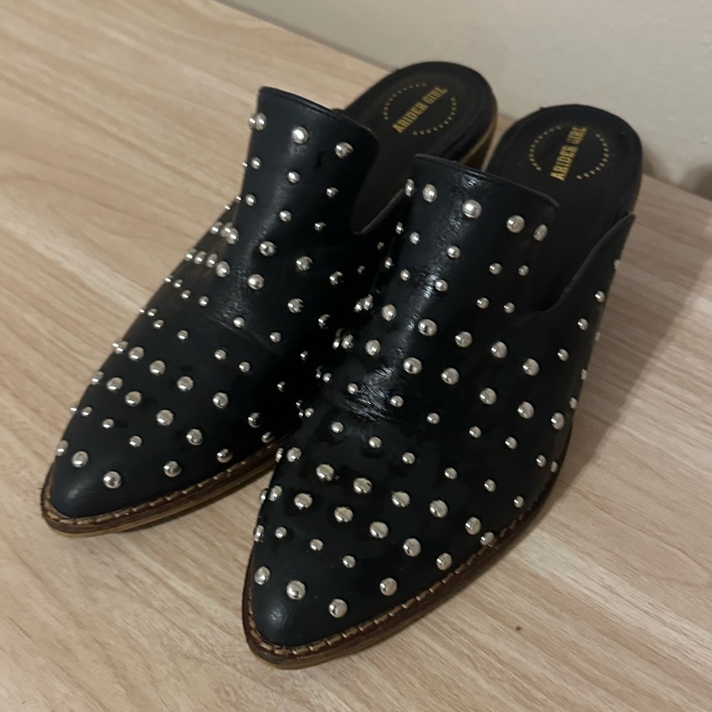 Black leather Studded Women's Mules